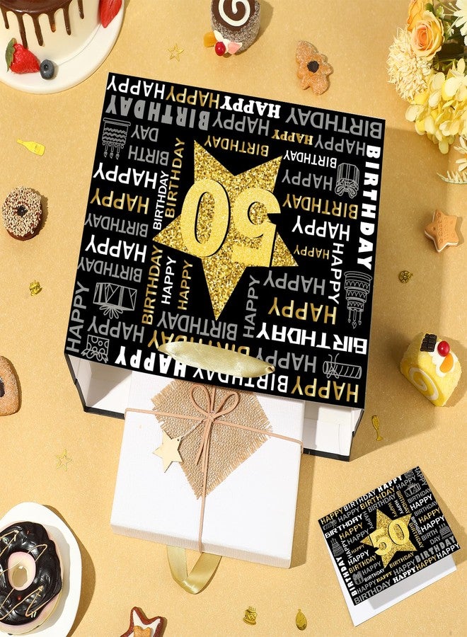 Woosytoo Black Gold 50th Birthday Gift Bag Large Vintage Happy 50th Birthday Gift Bag with Wrapping Paper and Greeting Card for Man Women 50th Fifty Year Old Bday Decorations Party Supplies - Image 2